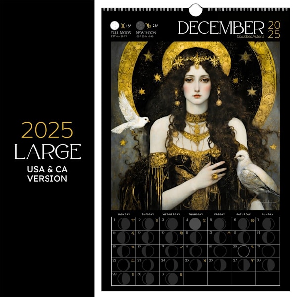 Warrior Goddess 2025 Månfas Kalender, Dark Goddess 2025 Månfas Kalender, Väggkalender med 12 Månader