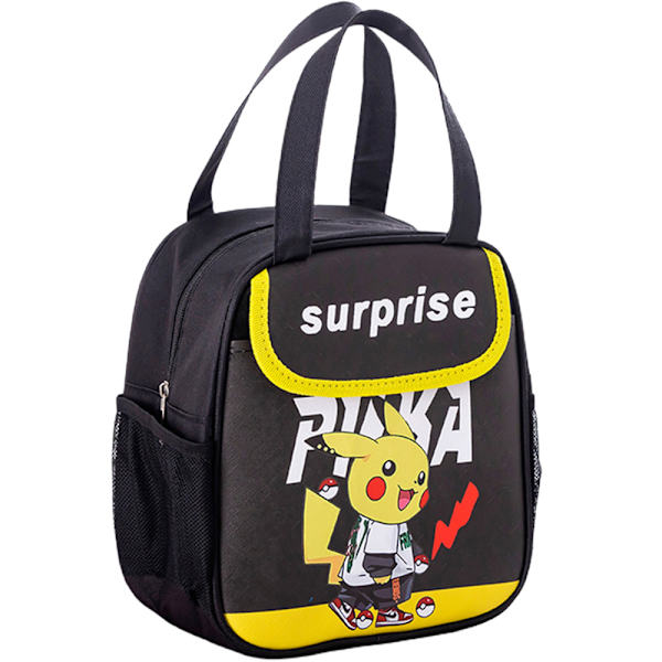 Cartoon Kids Girls Boys Portable Students Lunch Bag School Office Snack Food Picnic Box Storage Pack Black