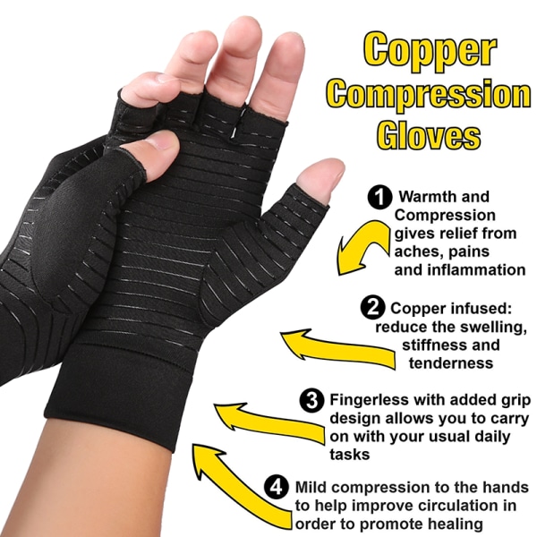 Anti-artrit Koppar Kompressionsterapi handskar Black S