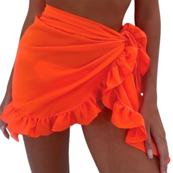 Sarongklänning för kvinnor, badkläder, bikini, strandkläder, omslag, kjol orange