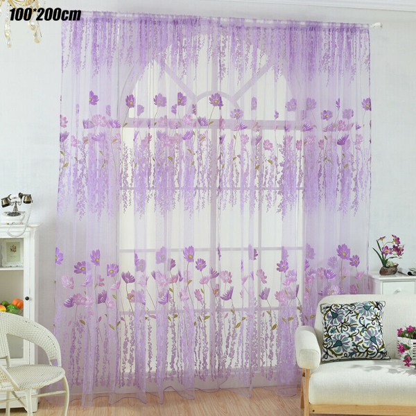 Flower Garn Slot Top Panels Net Voile Gardiner Purple 100cm*270cm