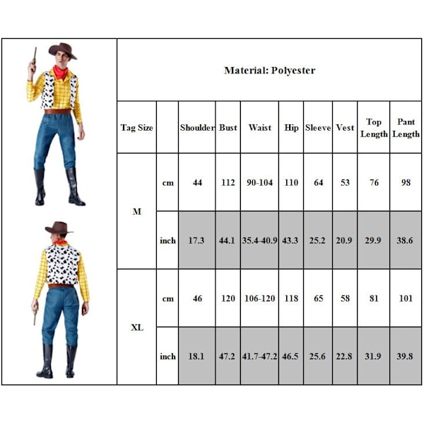 Toy Story Woody Halloween Cosplay Kostym Kläder Set för Män M