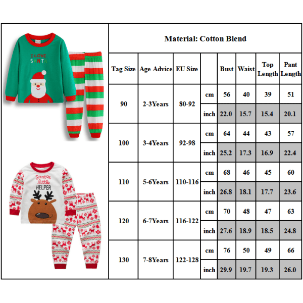 Nyår Barn Jul Hemkläder Outfits Sovkläder Nattkläder A 120cm