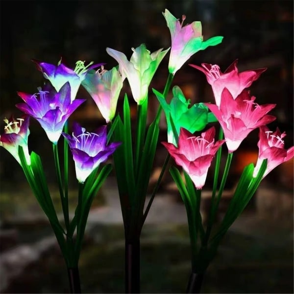 LED utomhus trädgård lilja blommor Soldrivna lampor i flera färger white