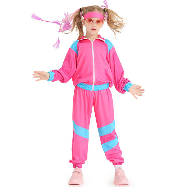 Träningsdräkt för barn Sportkläder Barnkläder Topp och Byxor Set pink XS