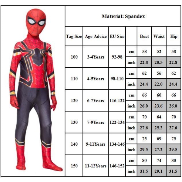 Superhjältedräkt för barn Avengers SpiderMan Cosplay-dräkt 140cm