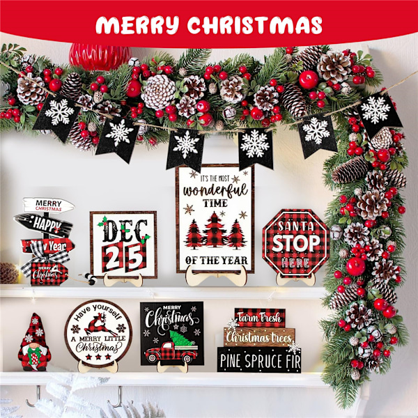 15-dels julskiktad brickdekoration Vinterskiktad brickdekorationssats Snöflinga Dvärg Lastbil Julgran Träskylt Skrivbord 15PCS