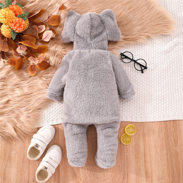 Djur Plysch Pojke Flicka Bodysuit Nyfödd Hooded Jumpsuit Julklapp dark grey 12-18M