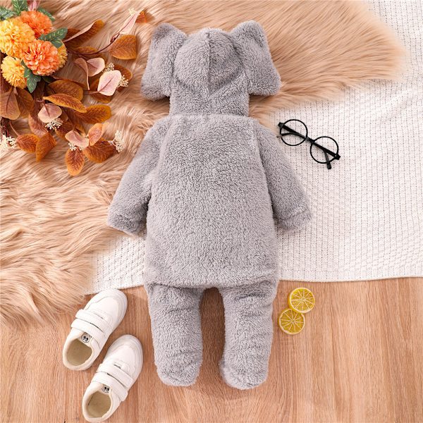 Djur Plysch Pojke Flicka Bodysuit Nyfödd Jumpsuit med Huva Julklapp dark grey 6-9M