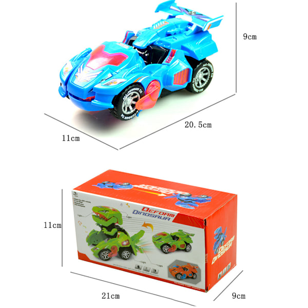 Muuntuva dinosaurusauto lelu LED-autolla valolla ja musiikilla blue