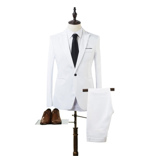Man Business Slim Blazer Kostym Smoking Coat Långbyxor Formell White L