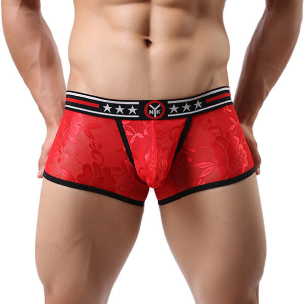 Herr Sexiga Mesh Spets Trunks Shorts Andas Underkläder Trosor Red M