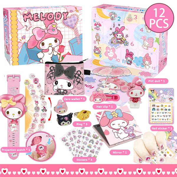 Sanrio 12 Dagar Melody Julkalender Blind Box Nedräkningsfigur Cartoon Födelsedagspresenter