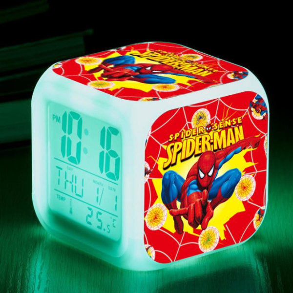 Spider-Man väckarklocka 7-färgsskiftande animeklocka i låda present A