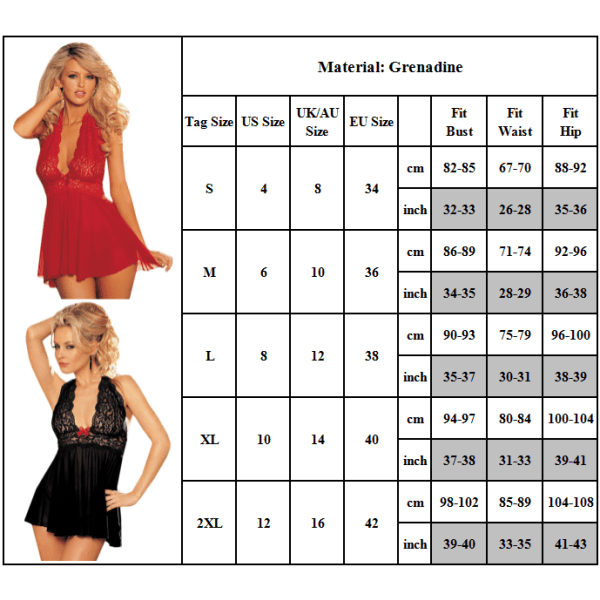 Damunderkläder Babydoll Underkläder Nattkläder Klänning Röd Red 2XL