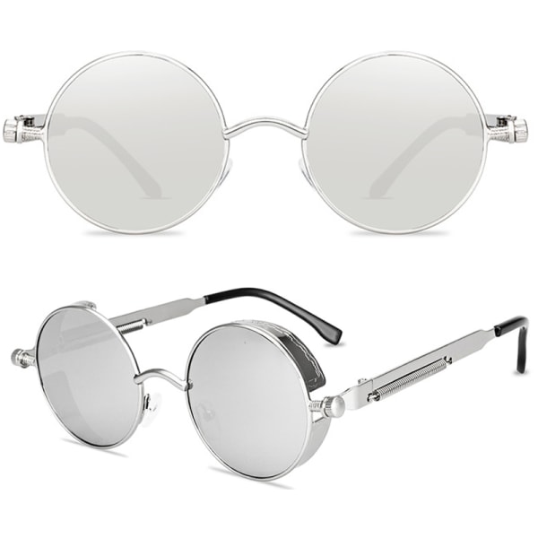 Runda objektivsolglasögon Fashion Circle Ozzy Hippie-glasögon Silver Frame White Lenses 1 Pack