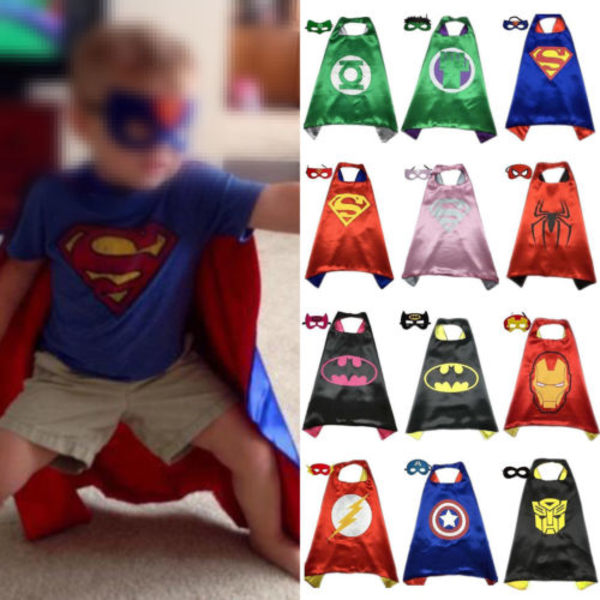 Superhjältekappor + ögonmask för barn Cool Halloween kostym Cosplay Red Superman Cloak + eye mask