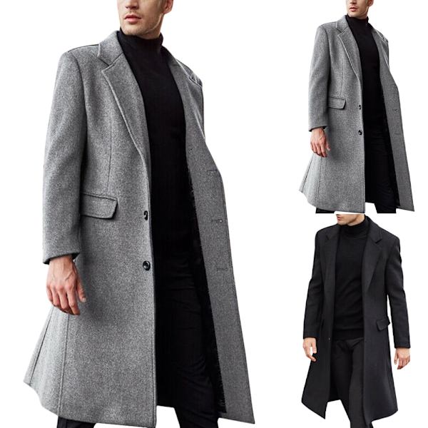 Herrjacka lång trenchcoat herr Trenchcoat enkelbröst Black 2XL