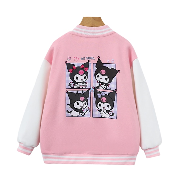 Børn Piger Sanrio Kuromi Baseball Jakke Varsity Stil Casual Skolejakke Frakke Toppe Pink 130cm