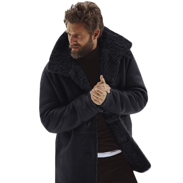 Herr tjock fleece päls fodrad kappa jacka tröja topp Black XL