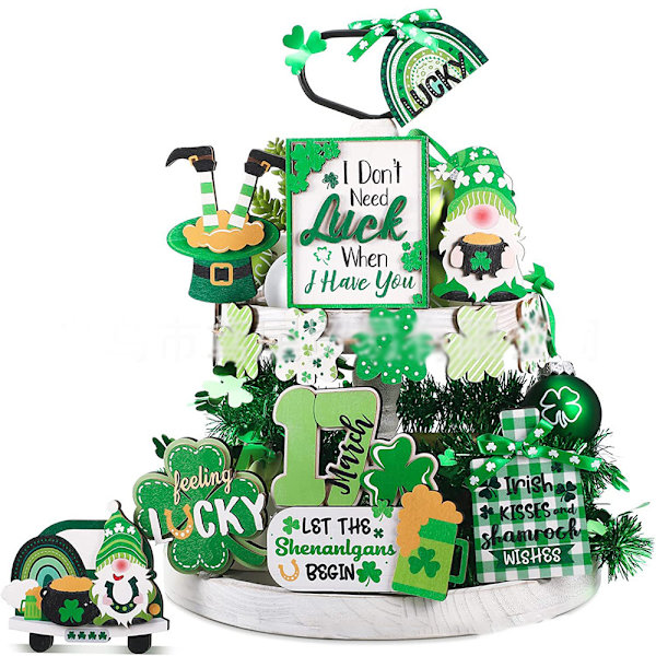 St. Patrick's Day Dekorationssats för Tiered Tray, Ornament för Hemmet och Bordet