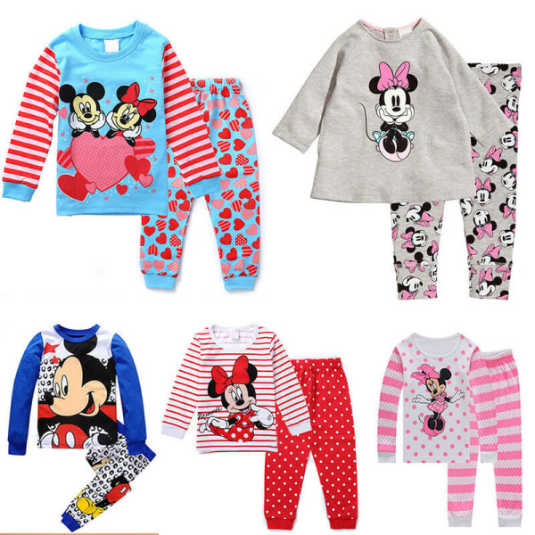 Mickey Minnie Barn Flickor Pojkar Pyjamas Toppar Byxor Nattkläder Blue 130