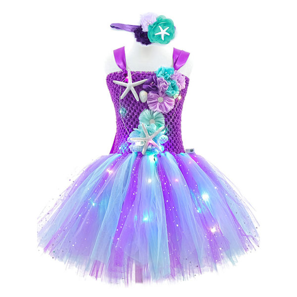 Blixt sjöjungfru cosplay flickor prinsesskjol Sjöjungfru puffkjol Purple M