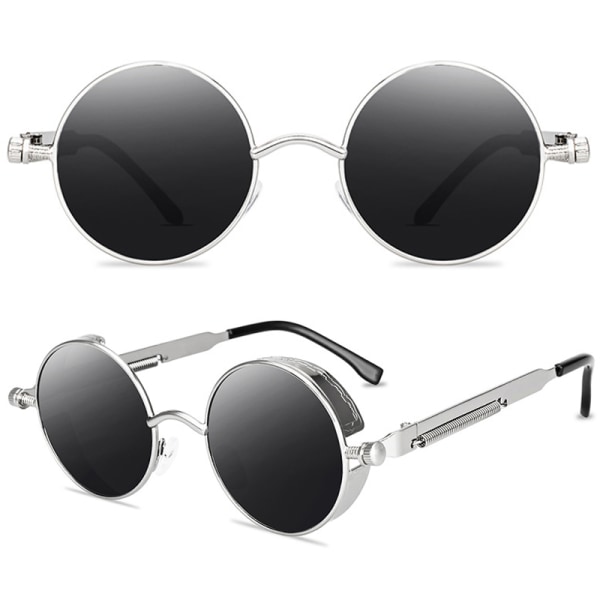 Runda objektivsolglasögon Fashion Circle Ozzy Hippie-glasögon Silver Frame Black Lenses 3 Pack