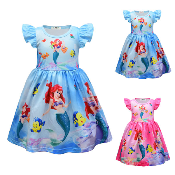 Flickor Sjöjungfru Prinsessklänning Sommar Födelsedagsfest Vardaglig Swing Klänning Rose red 130cm