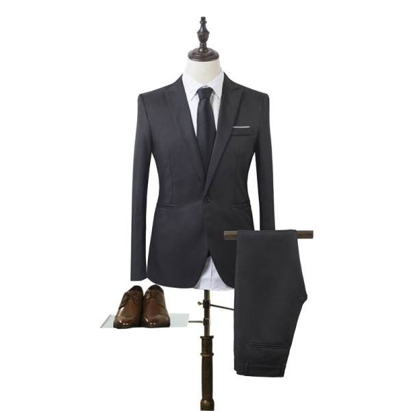 Man Business Slim Blazer Kostym Coat Långbyxor Formell Set Black XL