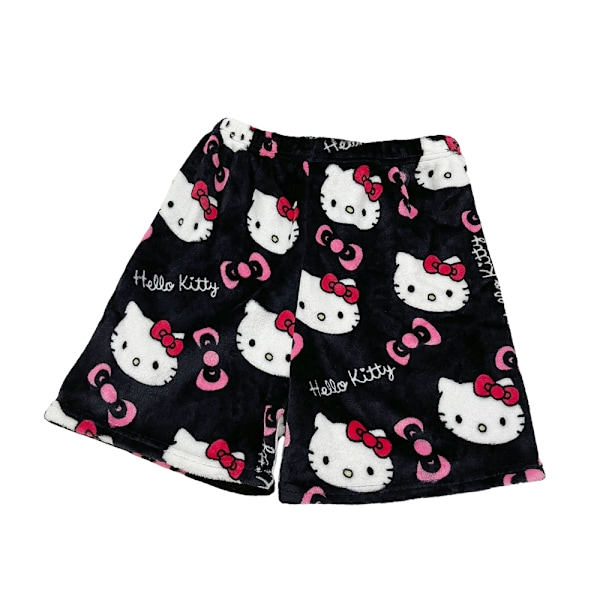 Flanell Tecknad KT Katt Pyjamas Dam Tjock och Sammet Varm Hem Bekväma Shorts Black Pink L