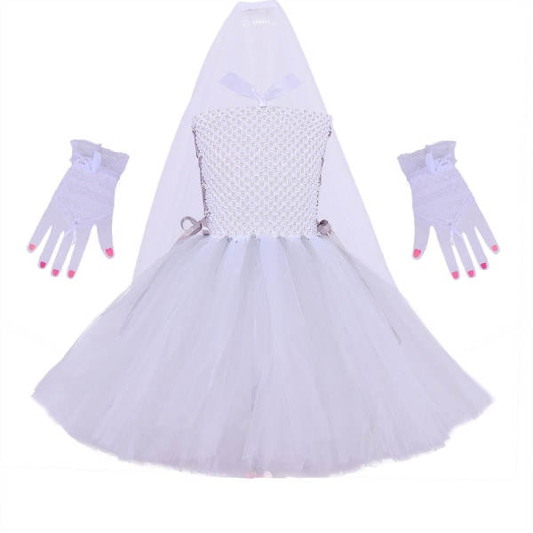 Halloween Kid Girl Ghost Bride Dress Cosplay Fancy Dress Kläder 90cm