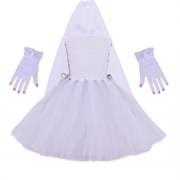 Halloween-lasten tyttö aavemorsian mekko cosplay naamiaisasu vaatteet 140cm