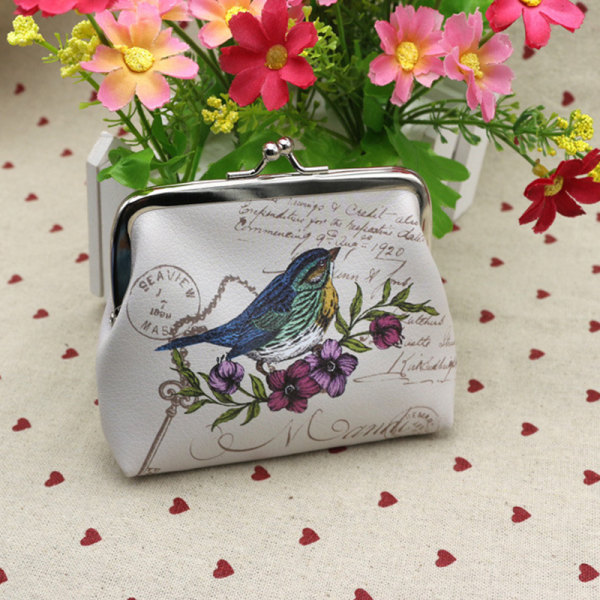 Printed myntväska Vintage Pouch Spänne Clutch Bag Plånböcker Blommor och fåglar 12x10cm