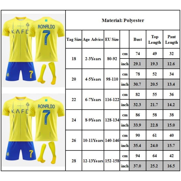 2023-24 Argentina Fotbollströja Nr 7 Ronaldo Tröja Barn Ungdom Fotboll Sportkläder Outfit Träningsdräkter 24