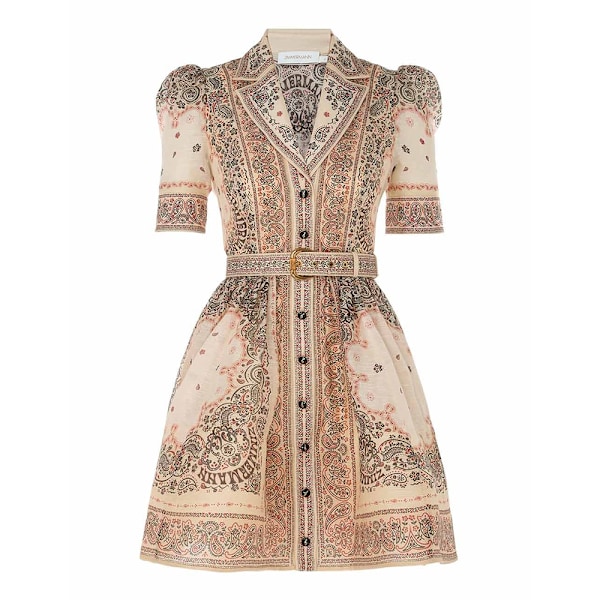 Zim Style Matchmaker Knaplukket Bælte Mini Skjortekjole med Print Damekjole Khaki M