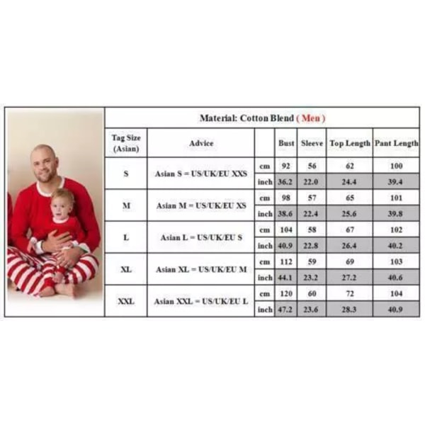 Julepyjamas til hele familien, matchende stribede pyjamassæt, jule-nattøj til par, unge og børn Men M