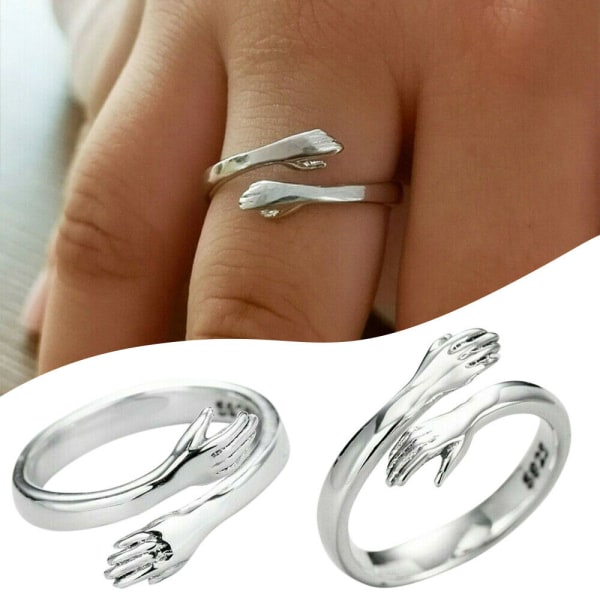 Kvinnor Silver Färg Kärlek Kram Ring Öppna Finger Justerbar