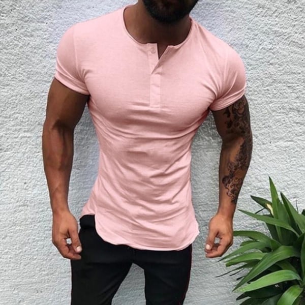 Kortärmad tröja Herr Enfärgad Slim pink S f1e1 | Fyndiq