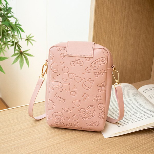 Dam axel Cross-body väska Print Messenger Bag Telefonväska pink