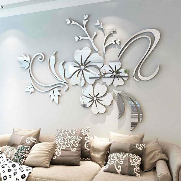 3D-spegelblomma avtagbar väggdekal Silver