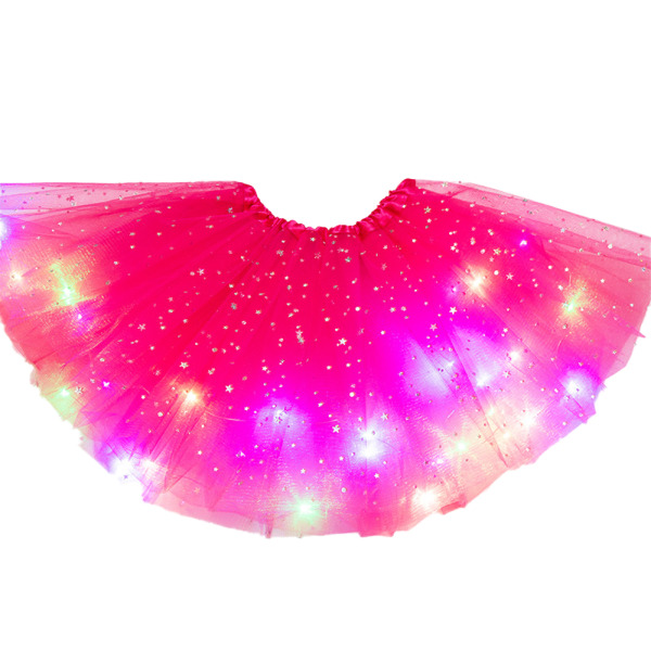 Glow LED pösig kjol för tjejer i åldern 3-8 prinsessdansskjol Rose red