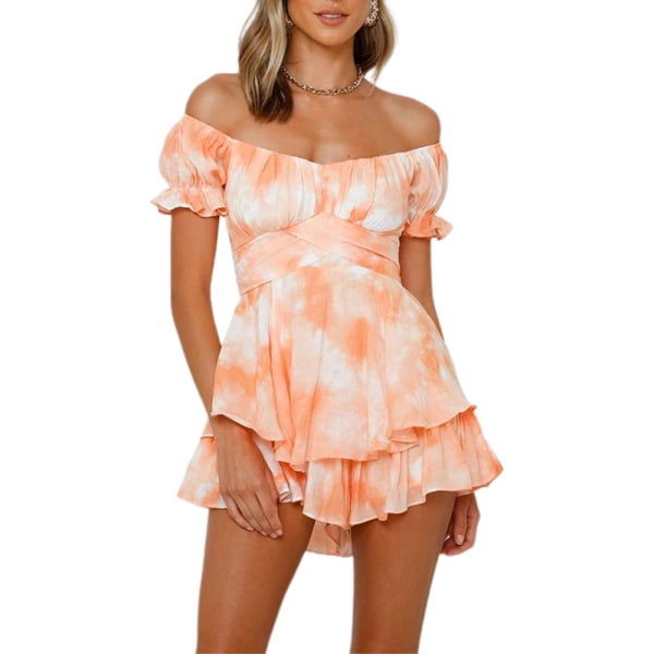 Kvinnor Blommig Off Shoulder Playsuit Romper Shorts Ruffle Jumpsuit Tie dye XL