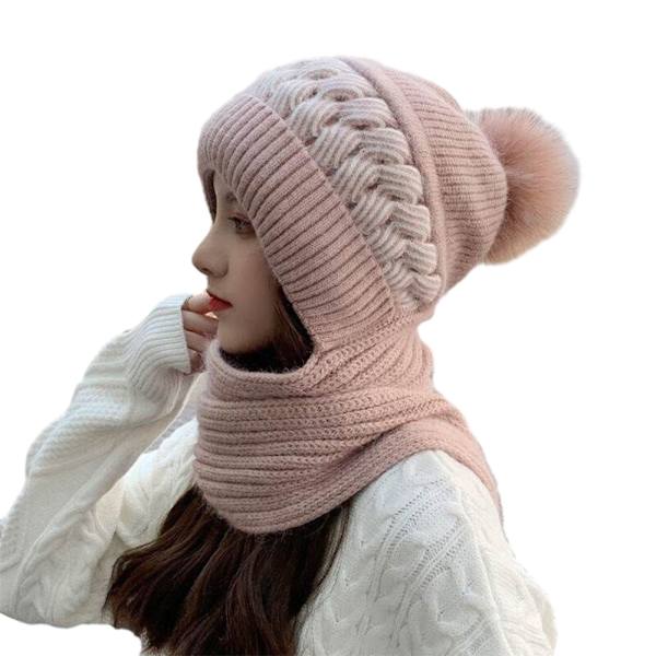 Pipo Kauluri Setti Naisille Neulottu Pipo Talvihattu pink