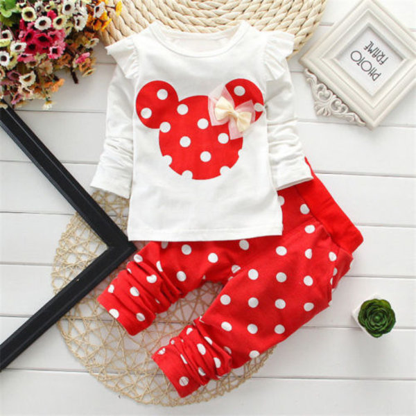 Baby Kid Girl Minnie Mouse Långärmad Toppar Byxor Outfits Set Red 80