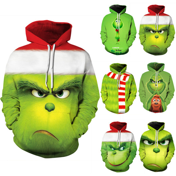 Grinchen 3D Tecknad Jul Tröjor Hoodie Jacka Gåva Män Kvinnor E L