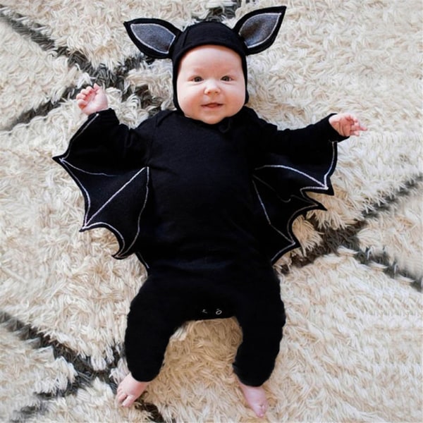 Halloween Toddler Baby Söt Bat Cosplay Dräkt Romper Hat Set black 90cm