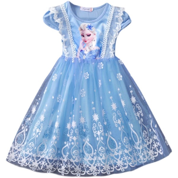 Flickklänning Sommarklänning Anna Elsa Prinsessa Födelsedagsfest Klänning Kortärmad Klänningar Light Blue 120cm