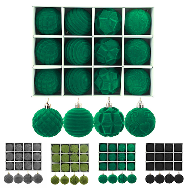 12 st Sammetsjulgranskulor Dekorationer Flockade Plastklot Julgranprydnader Army Green