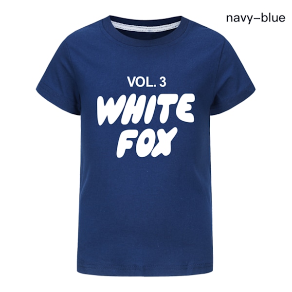 Vit Tryck Räv Pojkar T-shirt Tecknade Toppar Tee Barn Pojkar Flickor T-shirts Barnkläder Sommar Kort Ärm Navy Blue 130cm